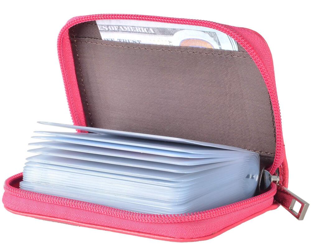 5316 Leather Credit Card Holder Zipper Wallet With 26 Card Slots Rose